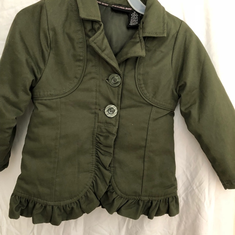 An olive green baby Calvin Kelvin coat